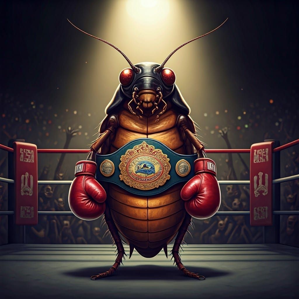 Victorious Cockroach Boxing Champion in Gritty Illustration ...