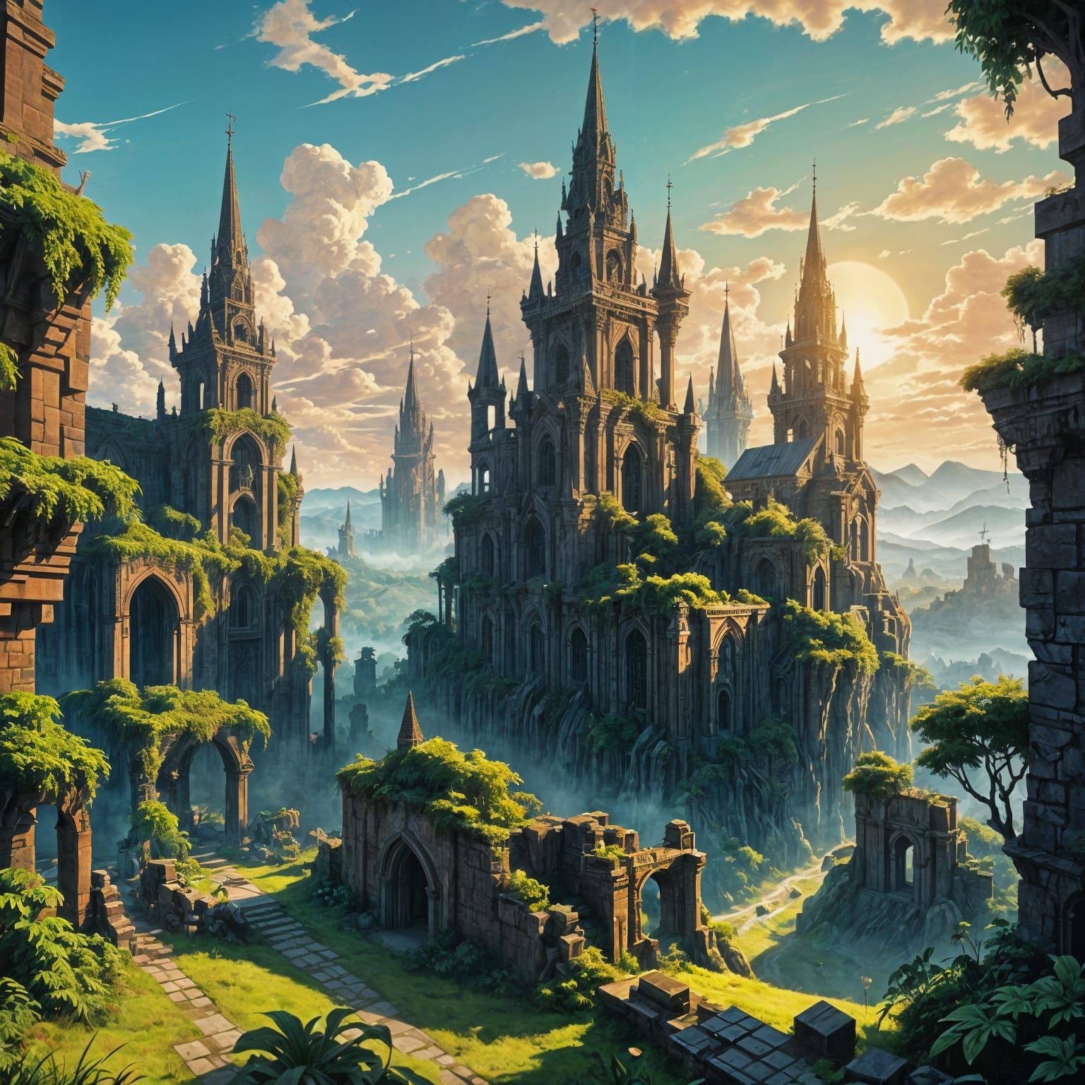 Epic Pixelated Fantasy Landscape in Graffiti Art Style