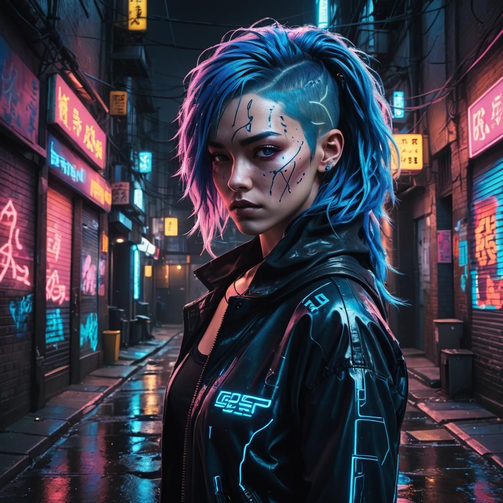 Neon-Skinned Woman in Cyberpunk Portrait