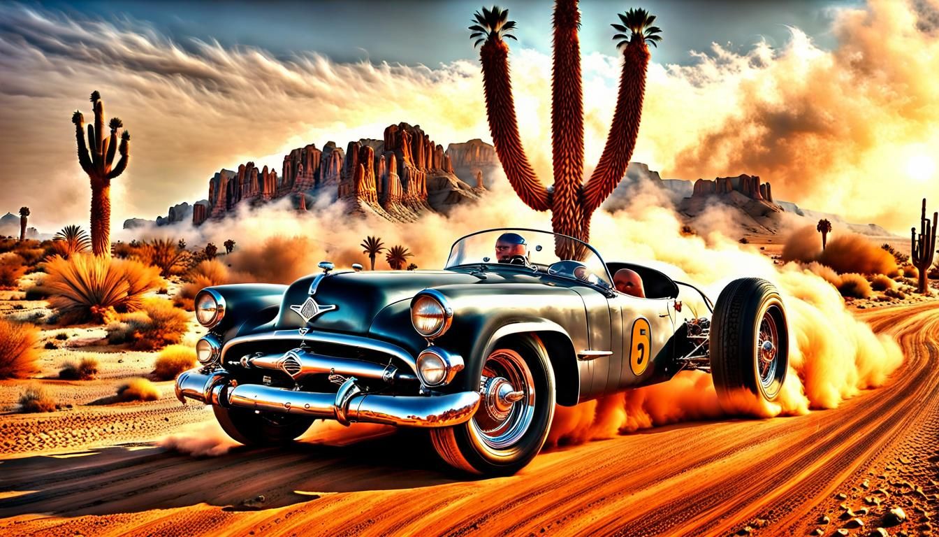Vintage 1955 Racer on Desert Road