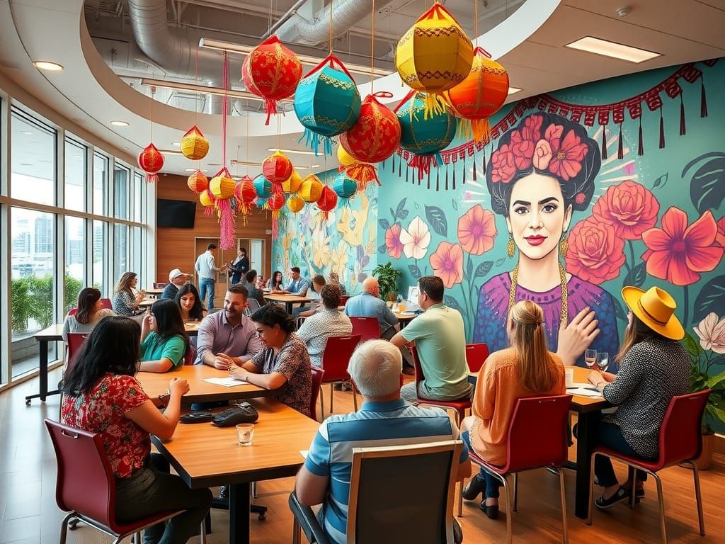 Festive Cinco de Mayo Breakroom with Frida Kahlo Mural