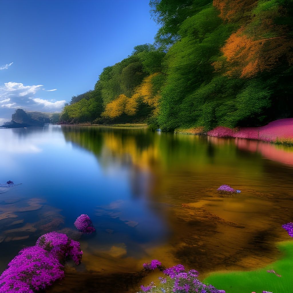 Kingfisher and Fox in Summer River Landscape