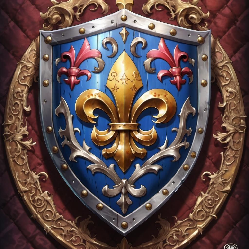 Medieval Knight's Shield with Fleur-de-Lis in Anime Style
