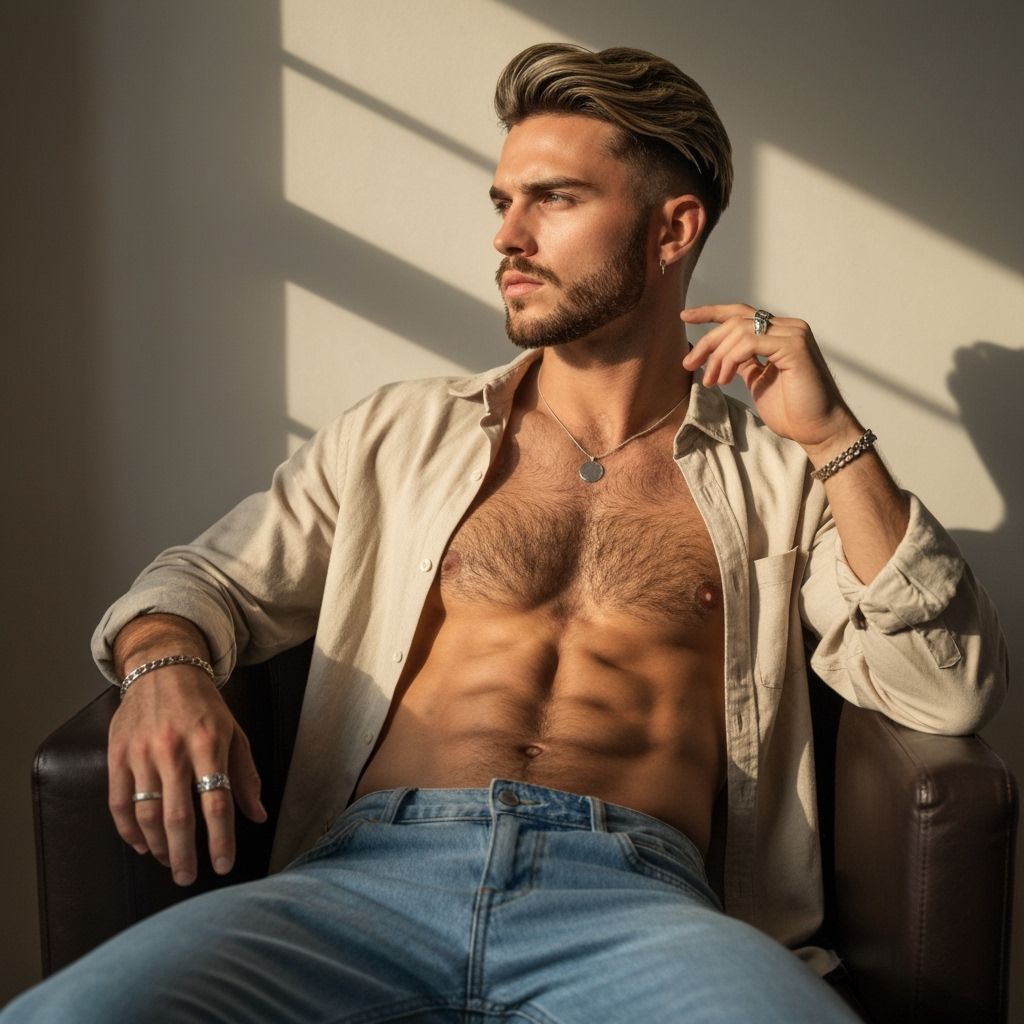 Man Relaxed in Chair, Confident Pose
