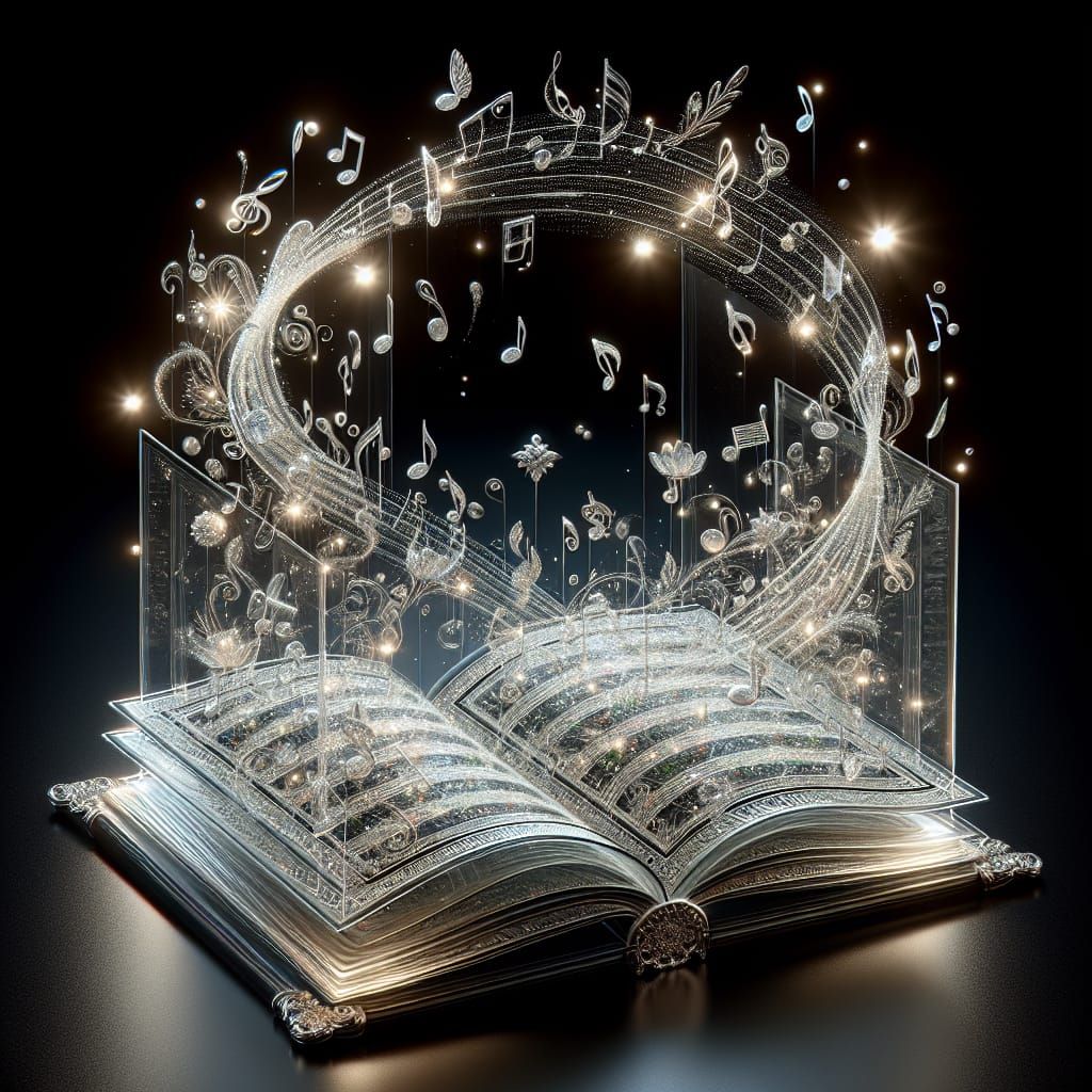 Glass Book with Flicking Musical Notes