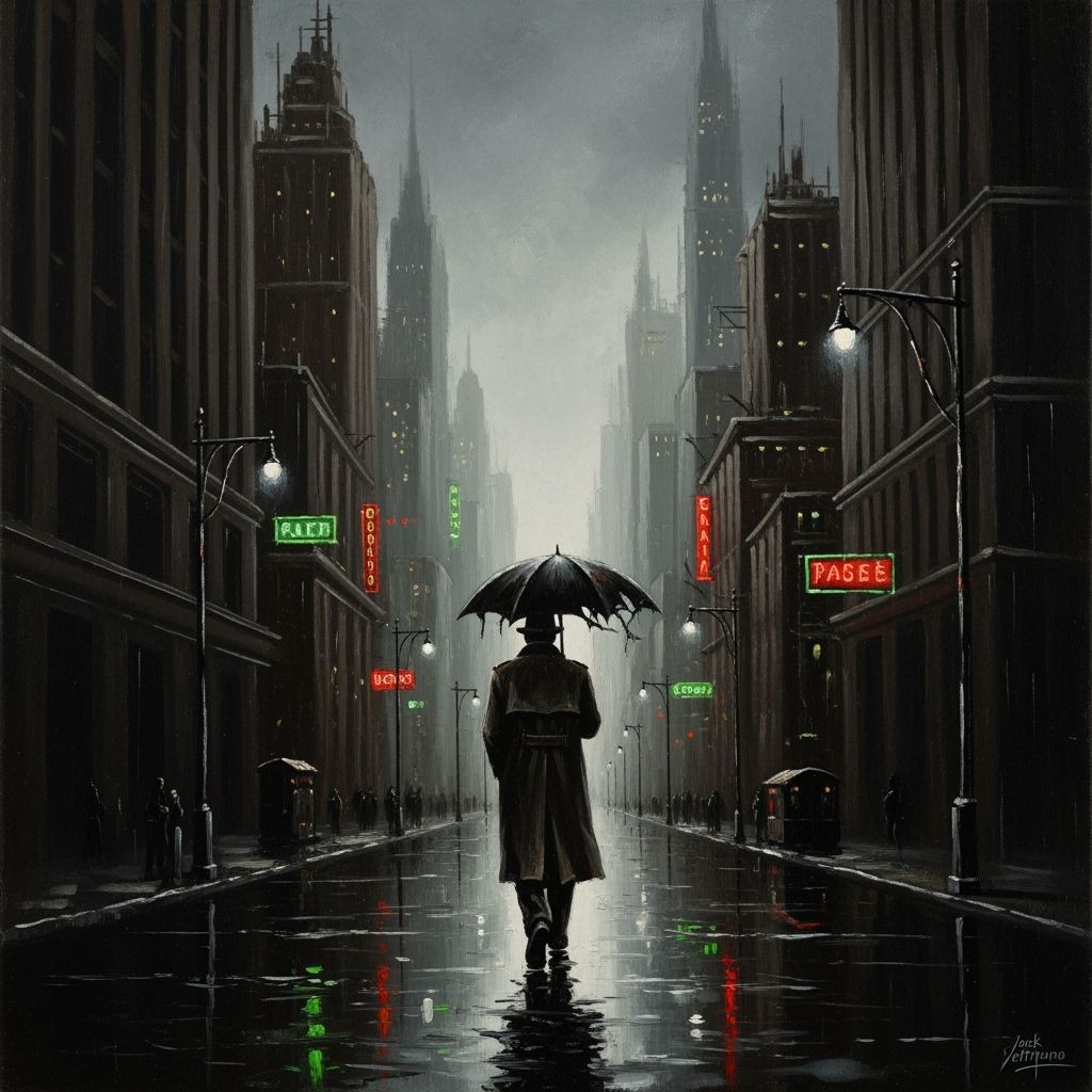 Dramatic Grimdark Scene in Film Noir Style