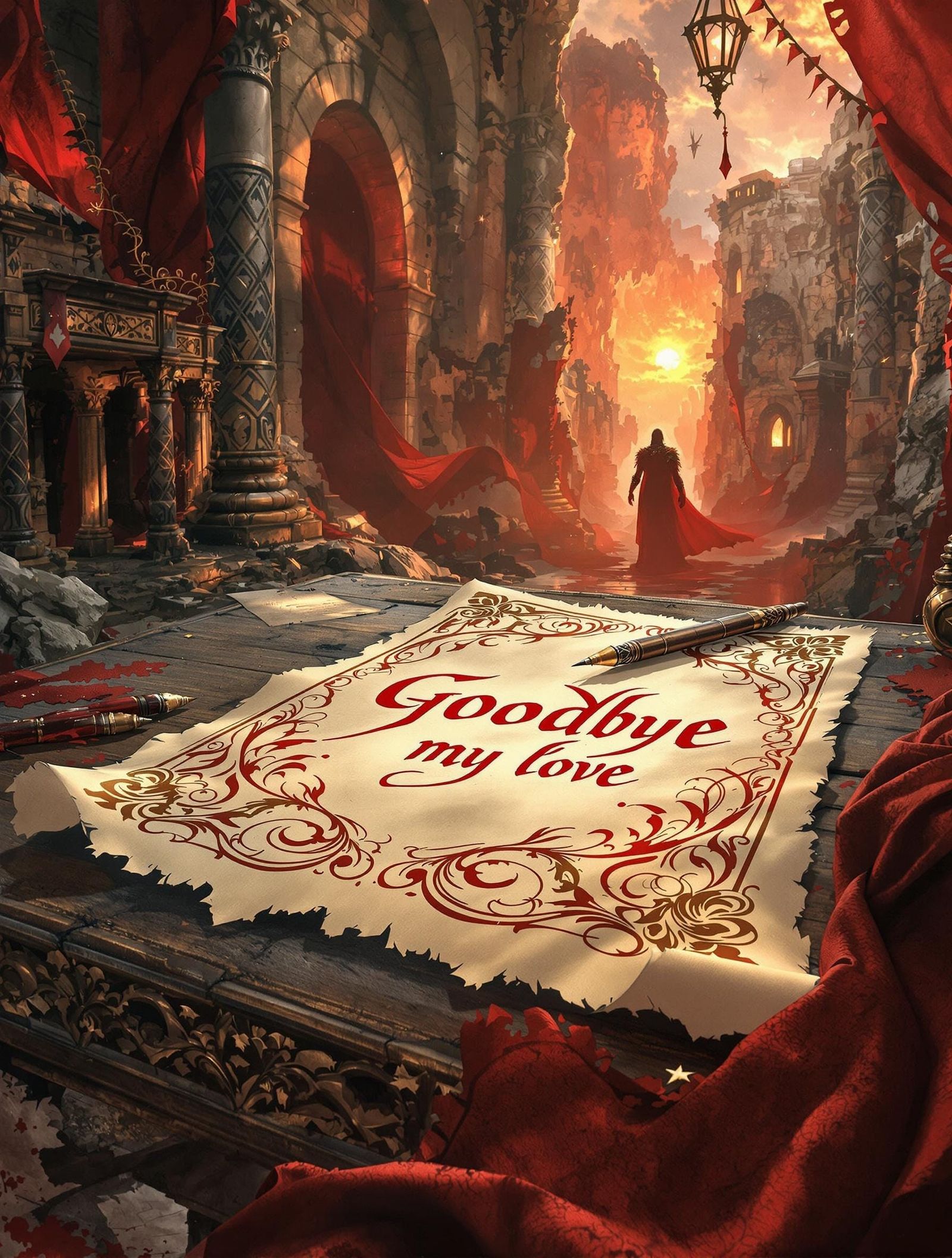 Elegant Farewell in Ancient Ruins