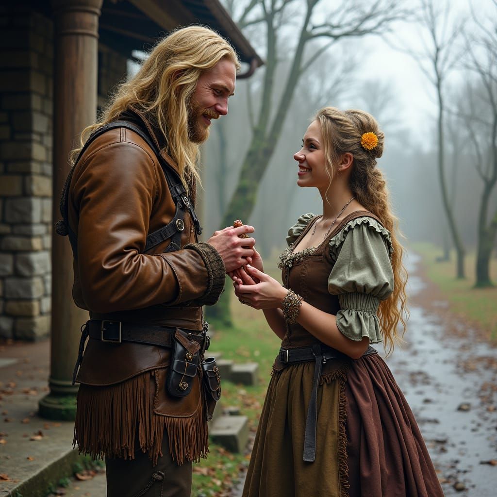 Medieval Hunter Presents Crystal Necklace to Enchanting Lady...
