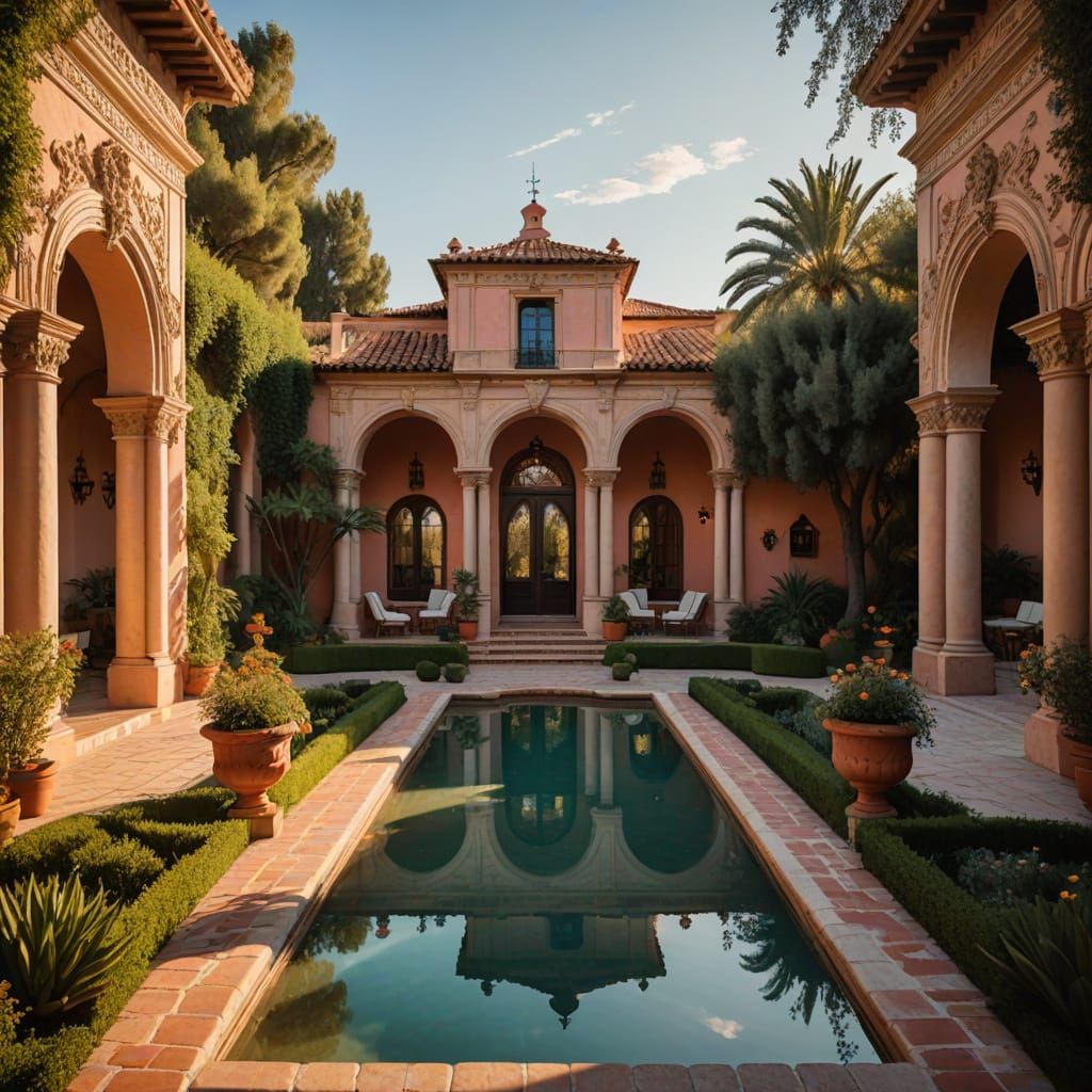 Baroque Spanish Mansion with Majestic Arches and Lush Garden...