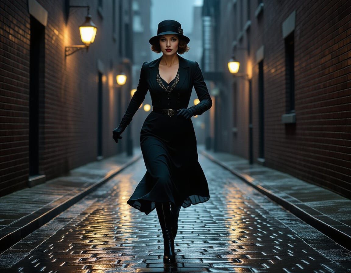 1920s Bootlegger Woman in Dark Alleyway