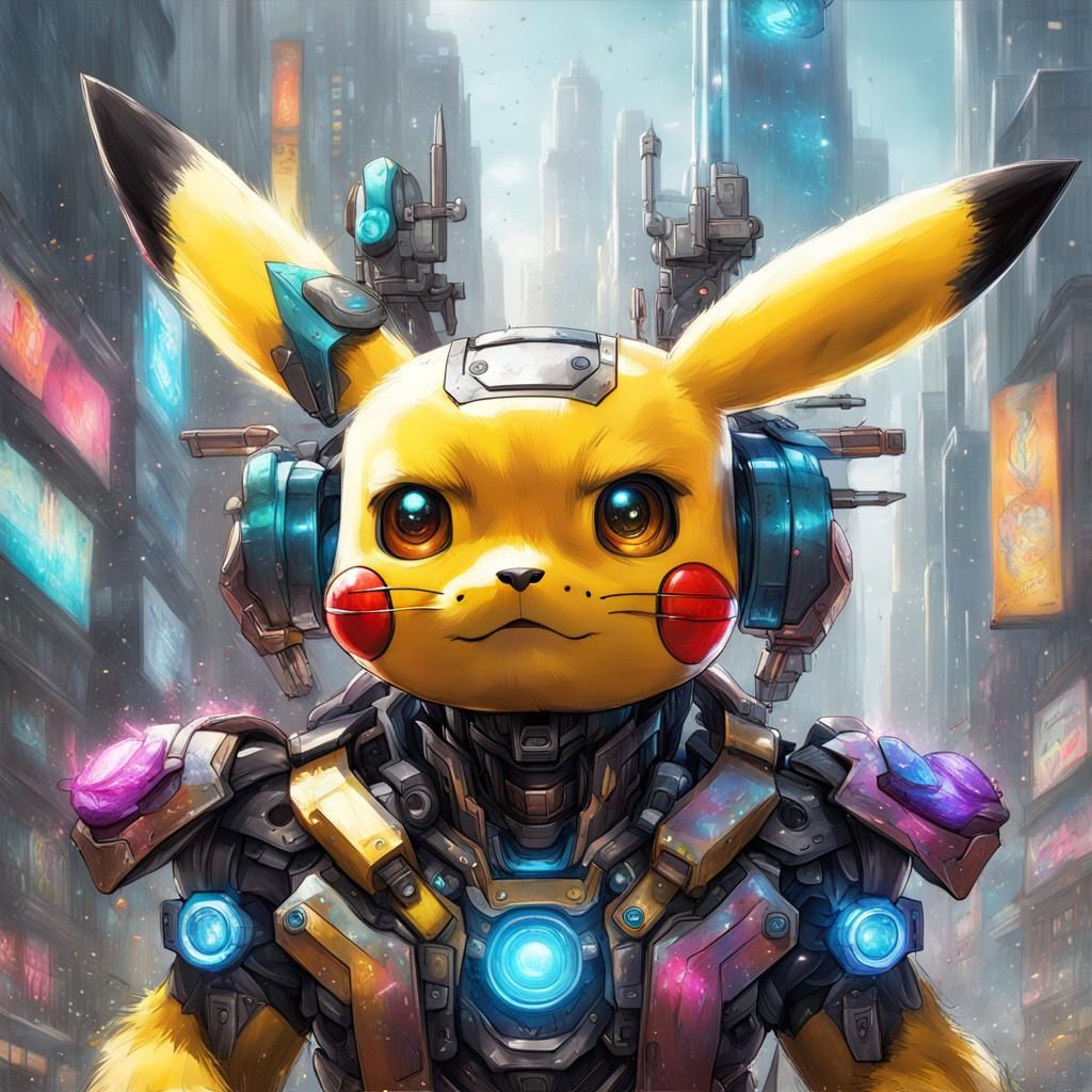 Robot Pikachu in Children's Drawing Style