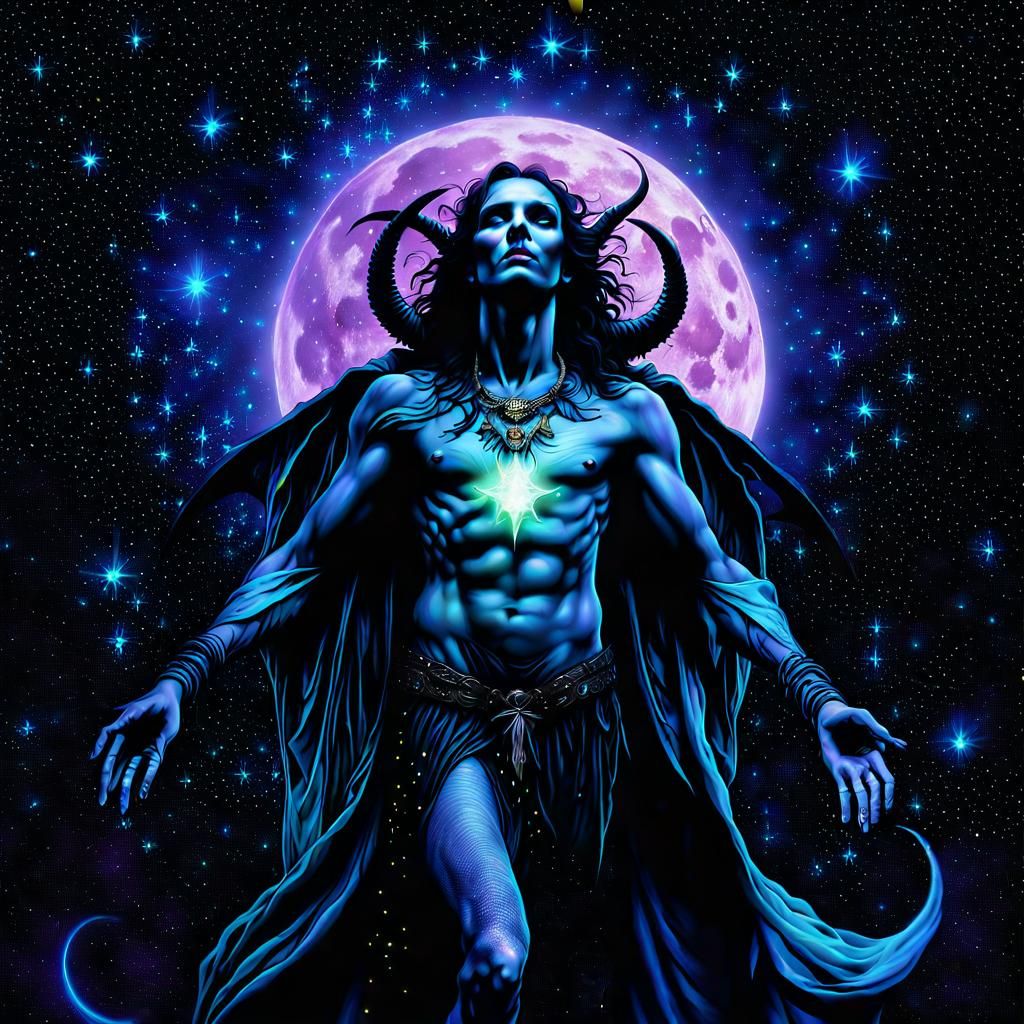 Incubus in Bioluminescent Cosmos: Ethereal Fantasy Art