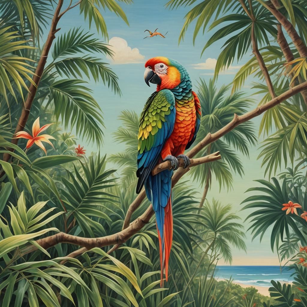 Tropical Parrot in Paradise: Henri Rousseau Style