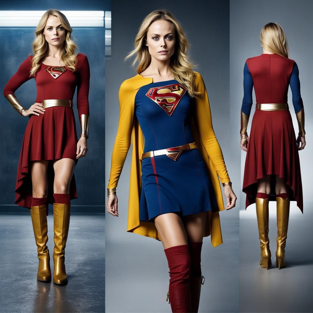 Laura Vandervoort wearing alternative supergirl cosplay.