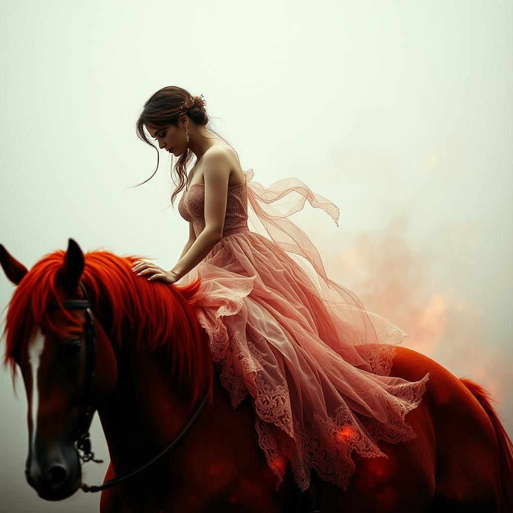 Woman on Horse in Ethereal Digital Watercolor