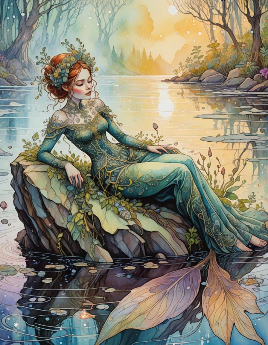 Mystical Forest Creature Portrait in Watercolor and Ink