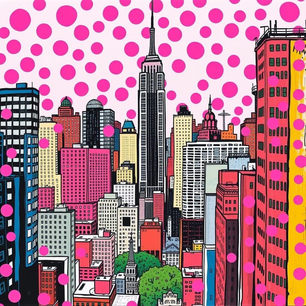 Manhattan covered in bright pink polka dots