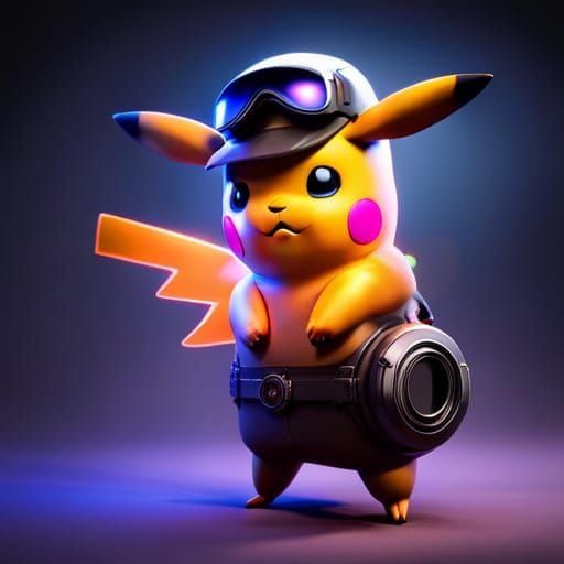 Pikachu in Cyberpunk Helmet 3D Render