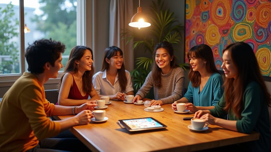 Friends Share Laughter and Ideas Around a Cozy Coffee Table