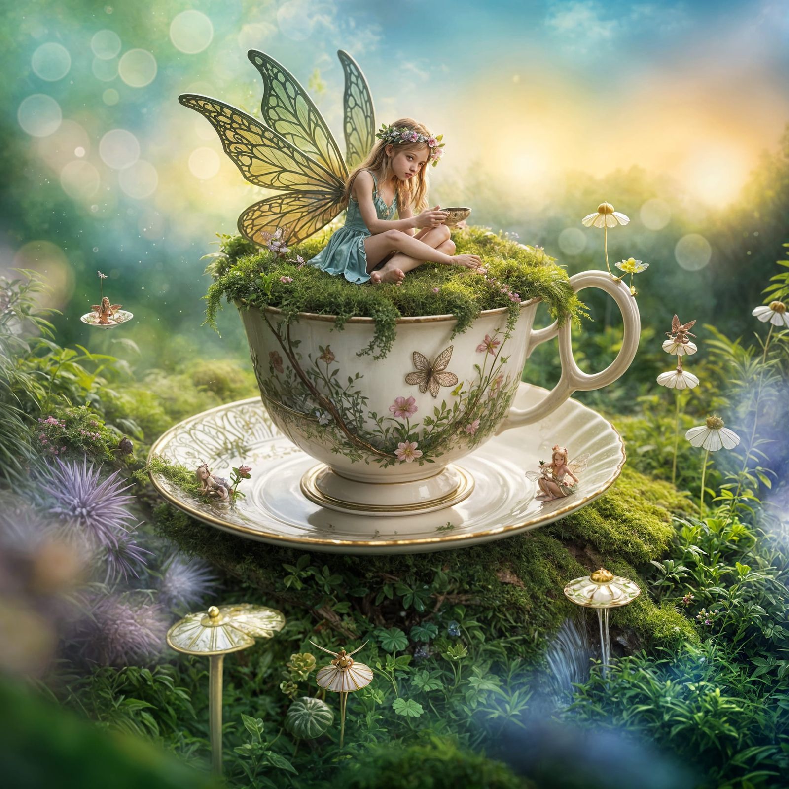 Fairy in Teacup: Whimsical Garden Fantasy Art