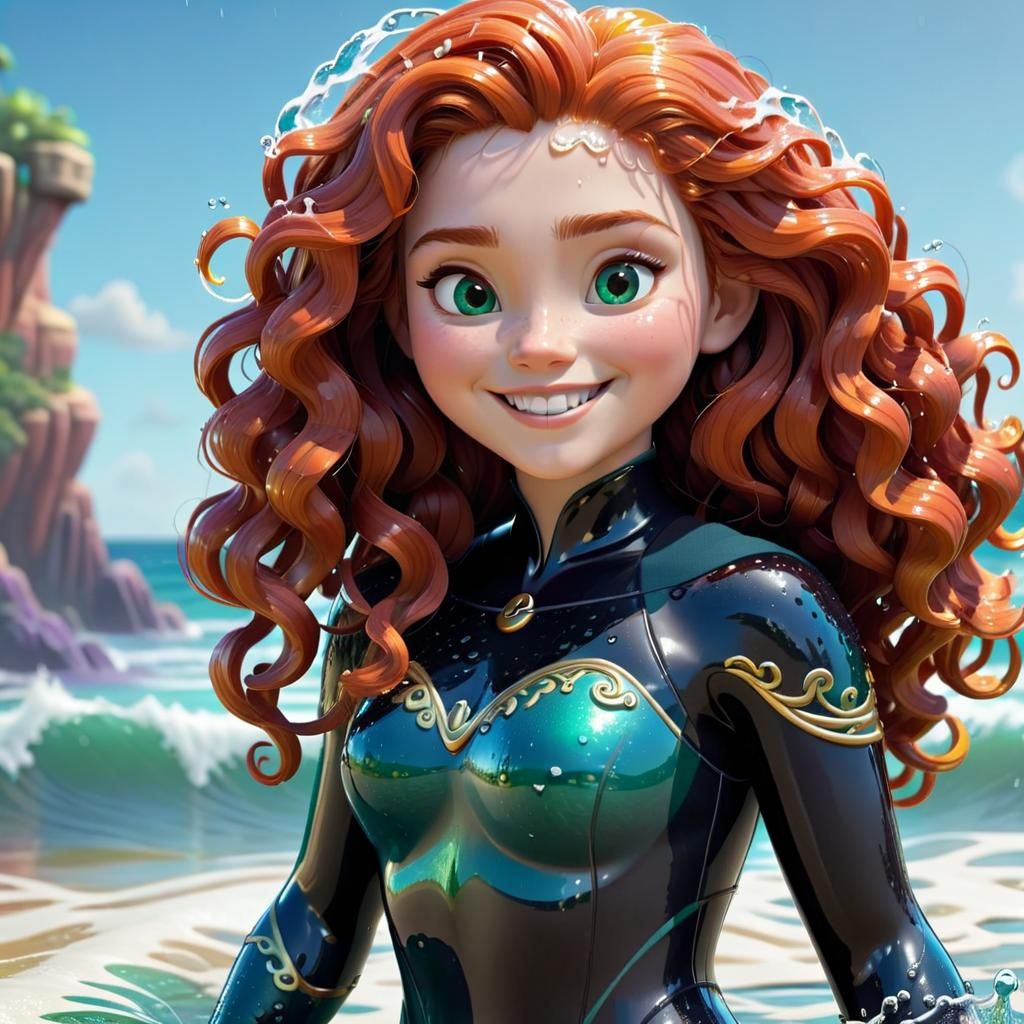Merida in Wetsuit on Sunny Beach as 3D Art