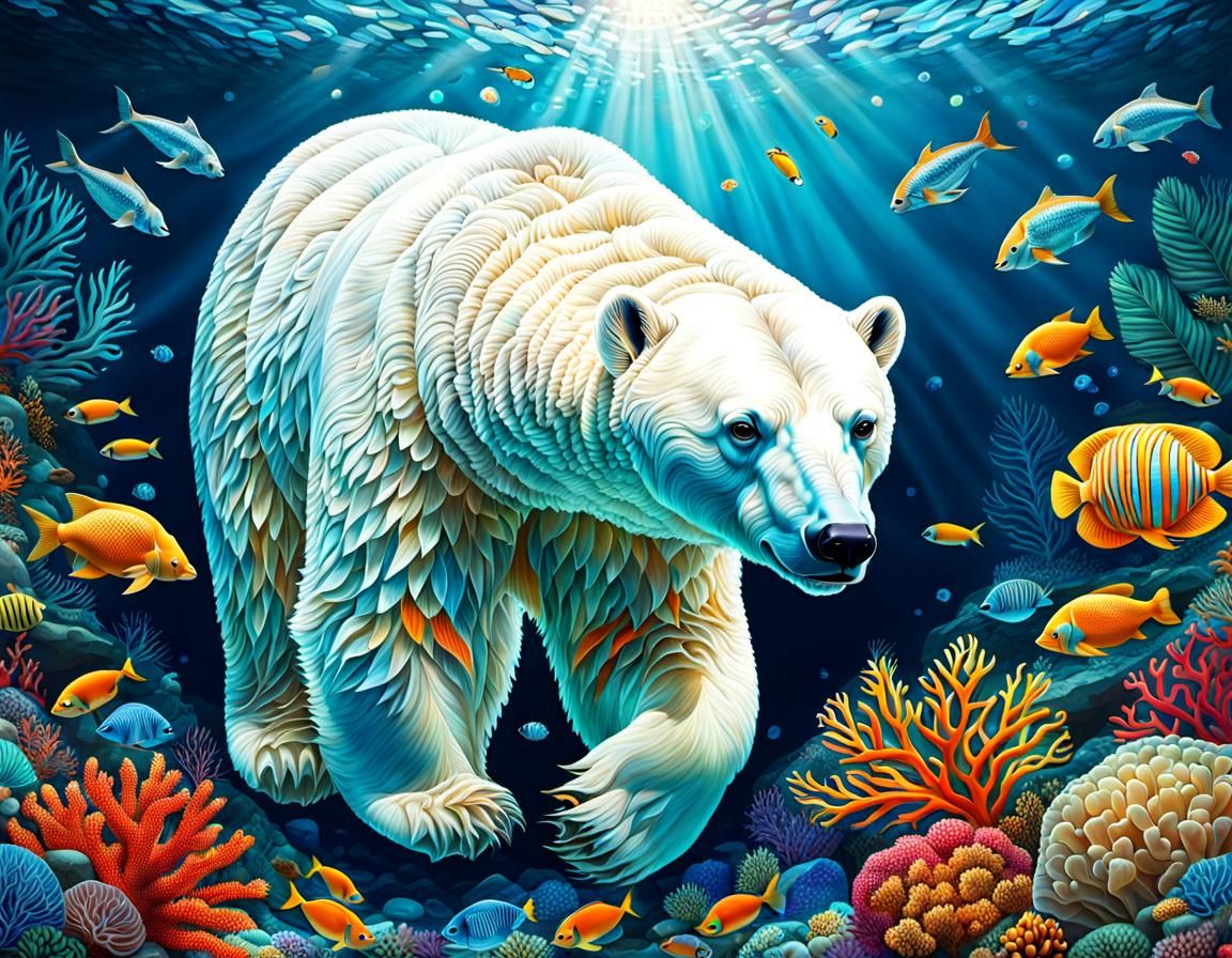 Polar Bear's Tropical Dive: A Mosaic of Wonder