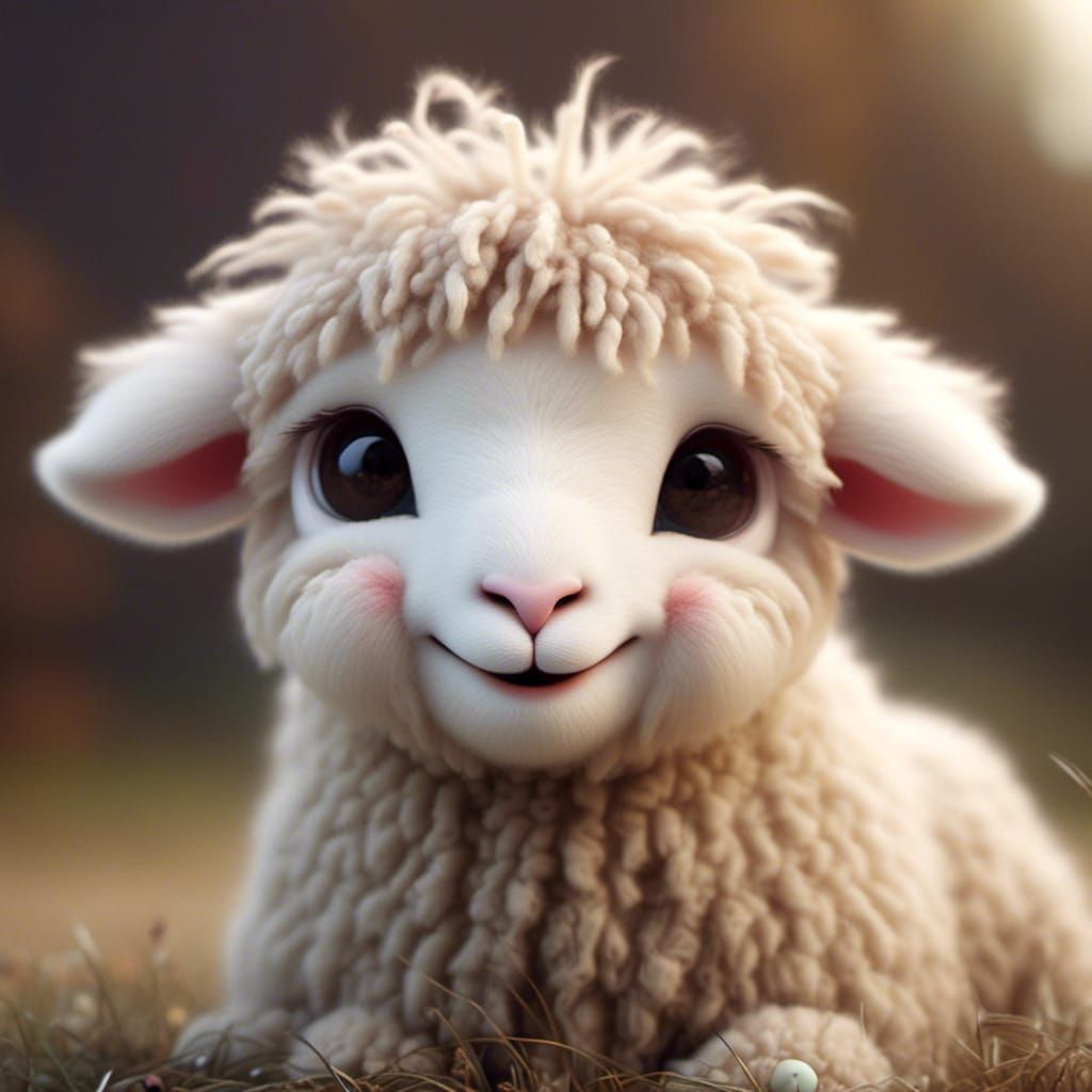 Adorable Smiling Lamb with Big Eyes in Hippy Style