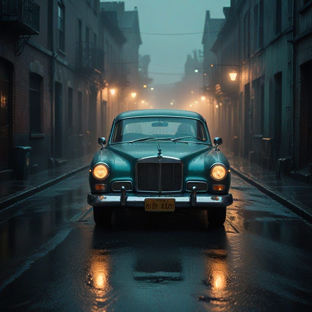 Vintage Car in Film Noir Style