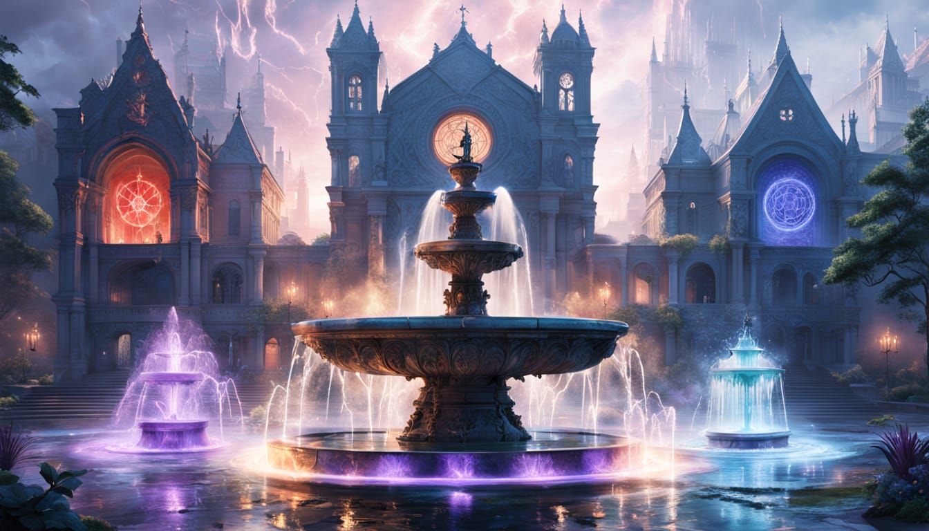 Magical Academy Fountain Forged with Divine Blessings