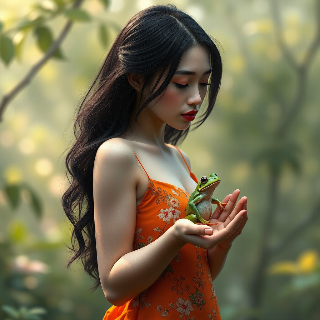 Woman with Frog: Ethereal Matte Painting in 8k