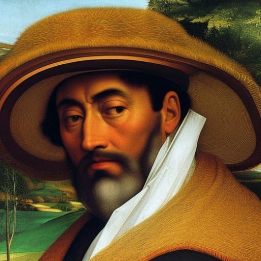 Giant in Frying Pan Hat: Holbein and Vrubel Style