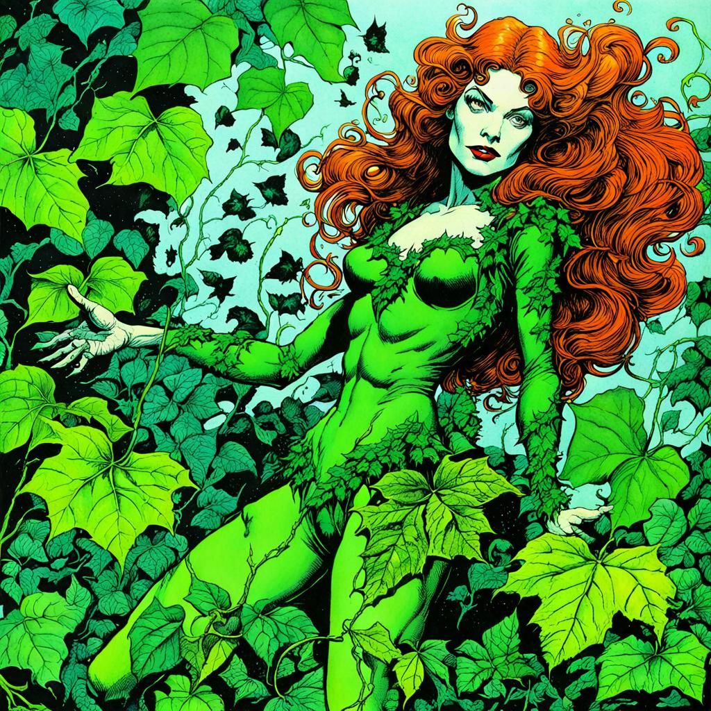 Poison Ivy Ink Drawing in Comic Book Style