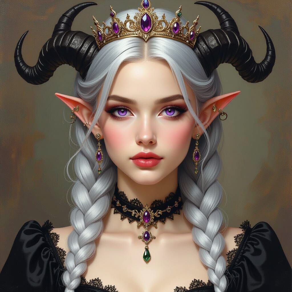 Dragon Princess with Silver Hair as Oil Painting