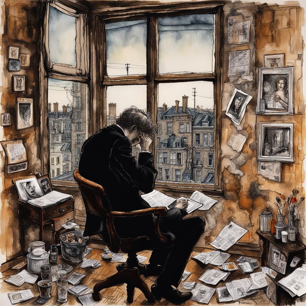Surreal Poet in a Cramped Apartment