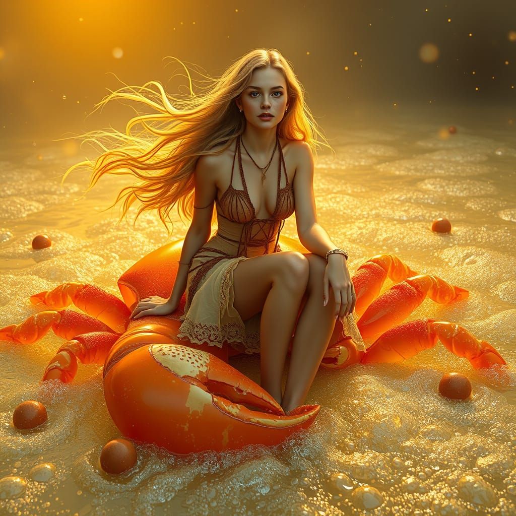 Bohemian Woman Riding Gummy Crab in Soda Sea