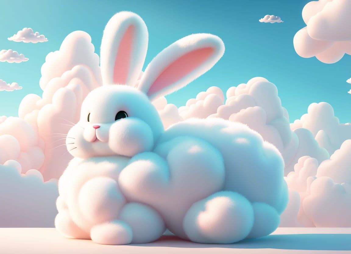 Fluffy Cloud Bunny: Minimalist Fantasy Concept Art