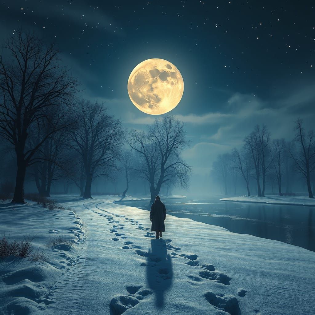 Ethereal Moonlit Landscape with Lonely Shadow