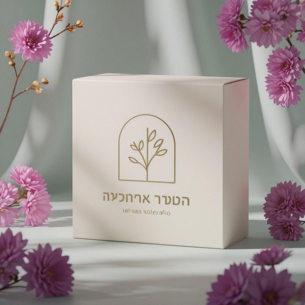 Minimalist 3D Retail Box Rendering with Hebrew Text