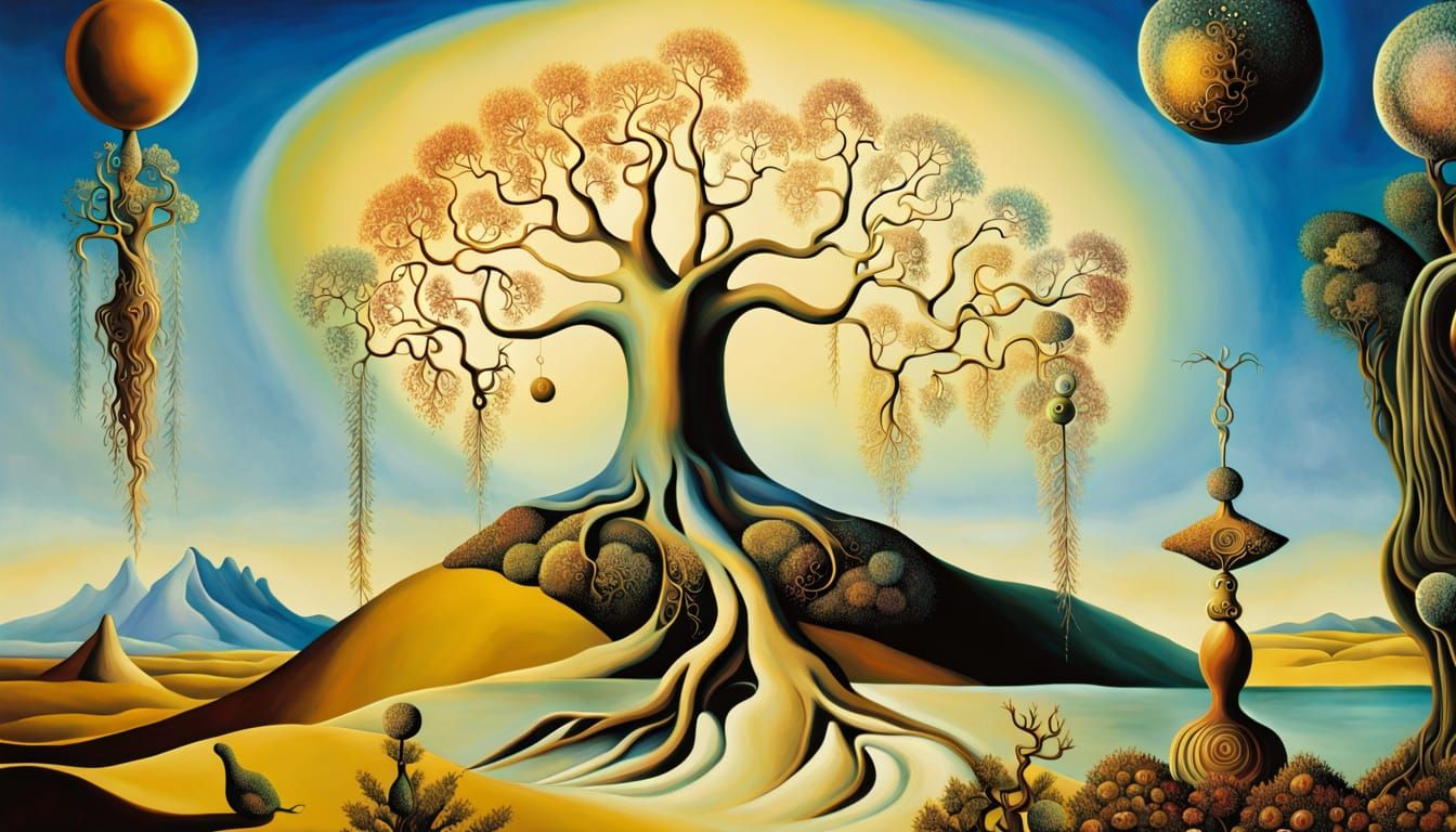 Surreal Mesoamerican World Tree Connects Realms in Vibrant O...