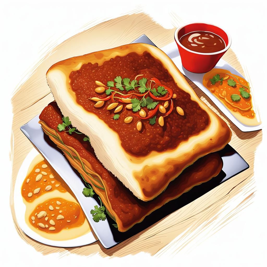 Golden Roti Canai with Curry: Food Illustration