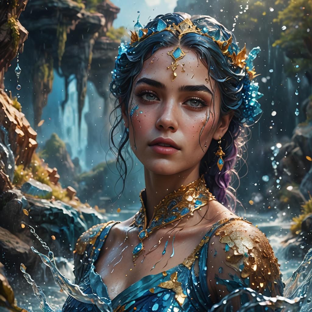 Ethereal Water Goddess in Watercolor Style