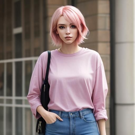 Teen Girl with Pink Hair in Realistic Style
