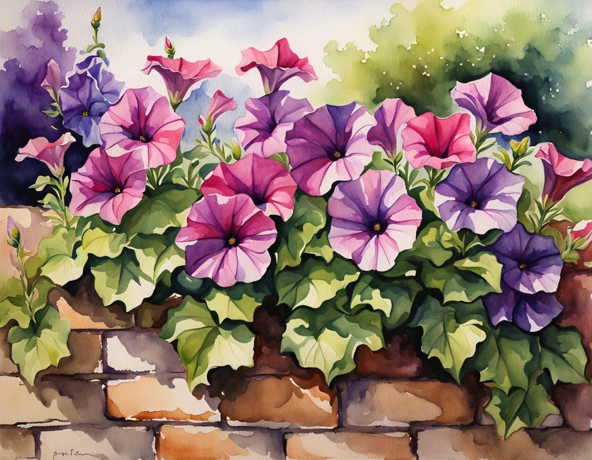 Petunias Bloom: Watercolour Cottage Garden Art