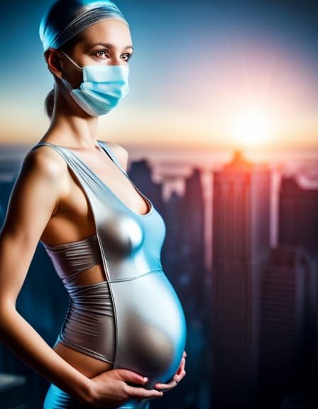 Pregnant Alien Portrait in Silver Catsuit