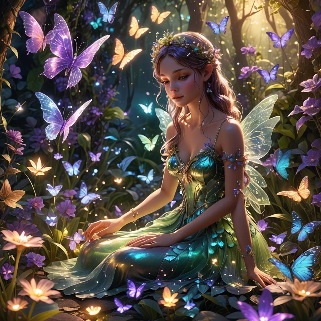Sparkling Fairy in Glowing Garden: Fantasy Concept Art