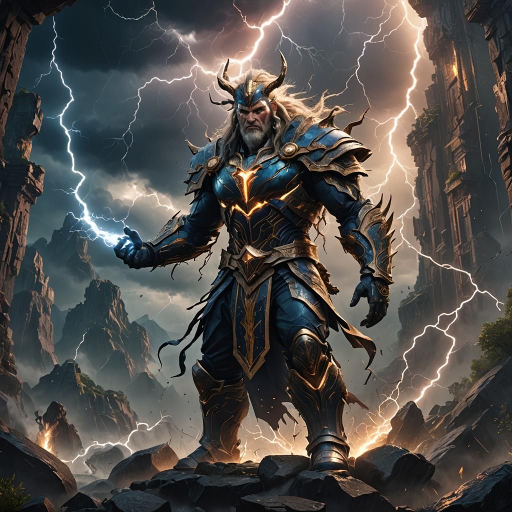 Epic Thunder God in Detailed Matte Painting