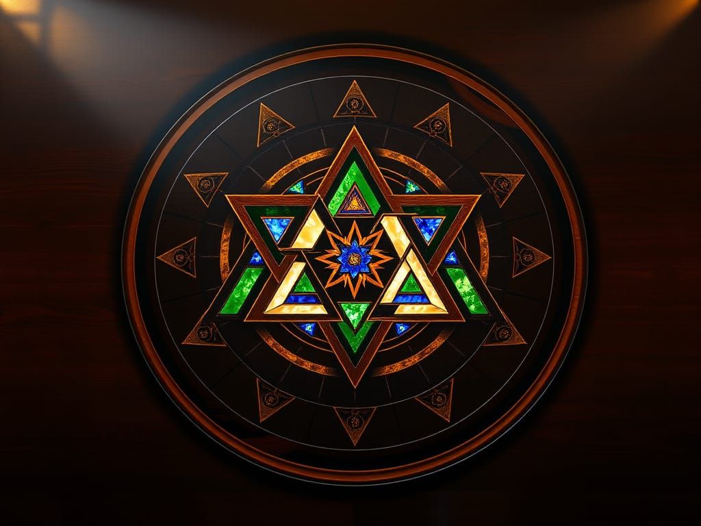 Luxurious Triangular Labyrinth Inlaid in Dark Wood