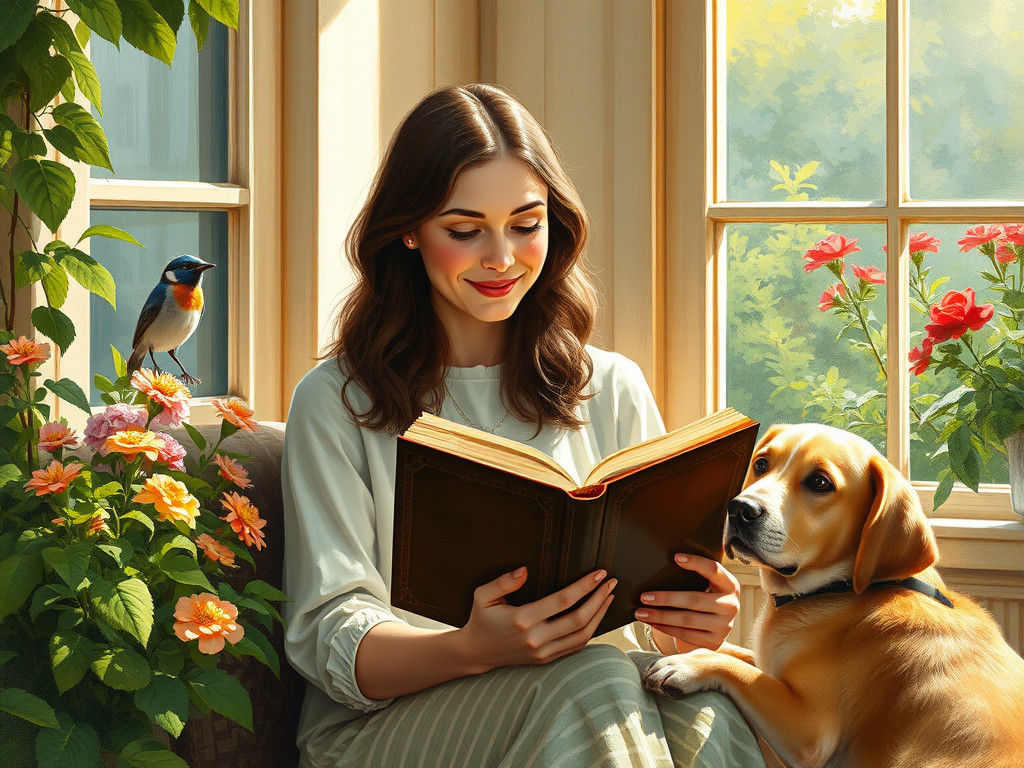 Woman Reading in Impressionist Garden Nook