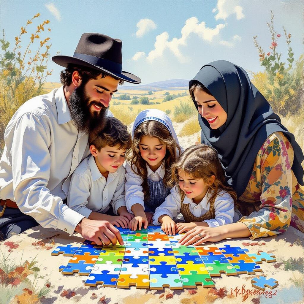Vibrant Puzzle Landscape Assembled by Orthodox Family