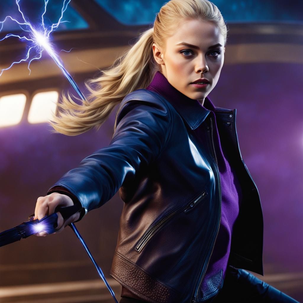 Young Woman with Energy Bow on Starship